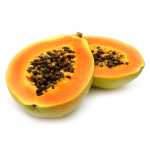 En elegant Papaya, Päronformad köttig frukt med naturligt utseende och känsla. Detaljerad utformning med realistiskt bladverk. 